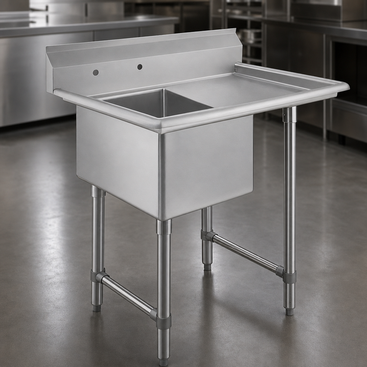 Product image #3 for Elite 44-1/2-Inch 1-Compartment Floor Model Stainless Steel Sink with Right-Hand Drainboard