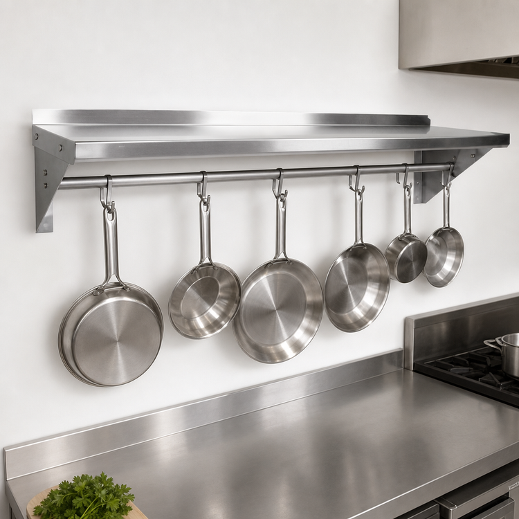 Product image #3 for John Boos Stallion 108-Inch Wall-Mounted Stainless Steel Pot Rack Shelf