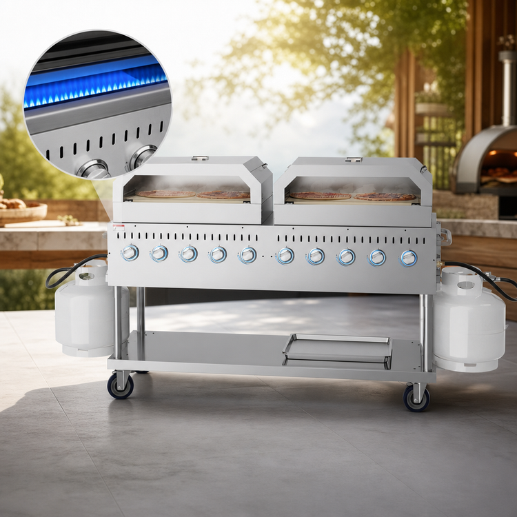 Product image #3 for KoolMore 10-Burner Commercial Outdoor Propane Grill with Dual 36-Inch Pizza Ovens