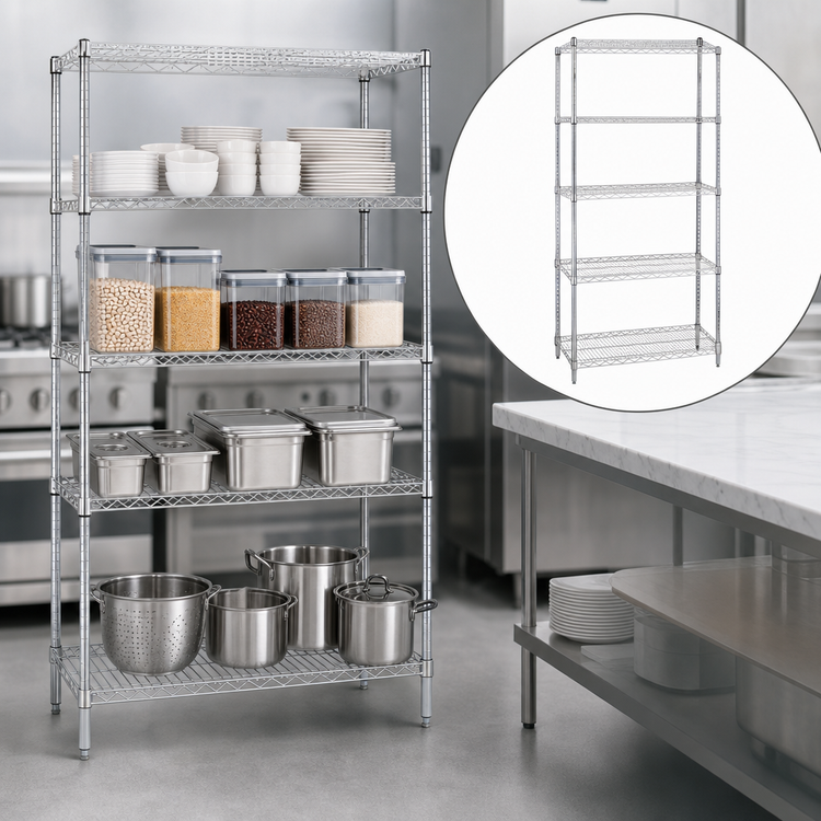 Product image #3 for Quantum 24 Inch x 18 Inch x 63 Inch Chrome Plated Wire Shelving Starter Kit with 5 Shelves