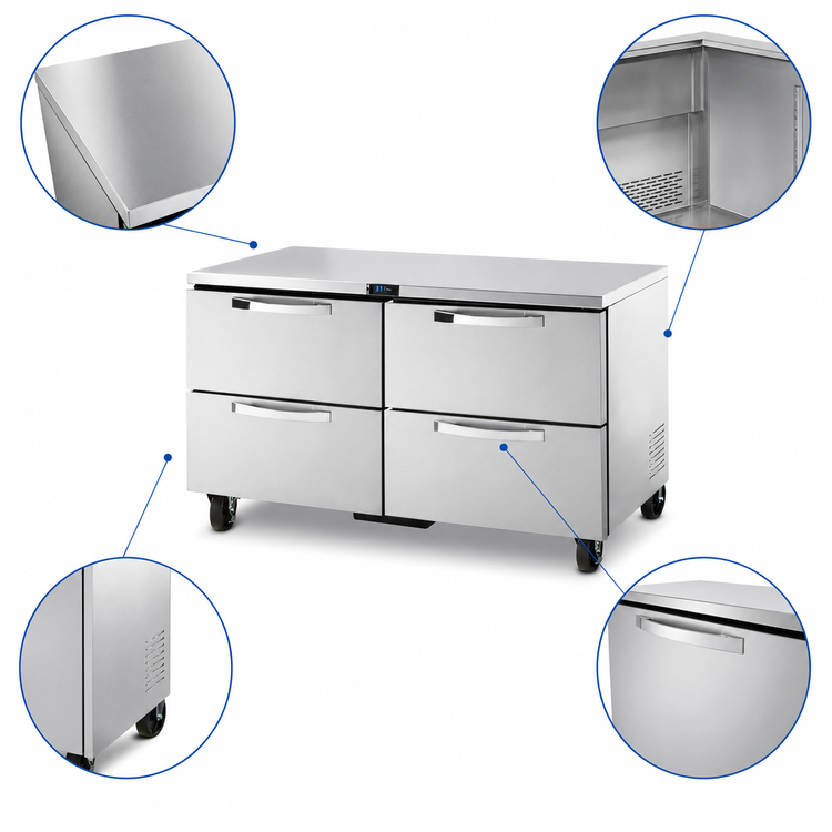 Product image #3 for True SPEC Series 60-Inch 2-Section Four-Drawer Undercounter Refrigerator with Stainless Steel Top