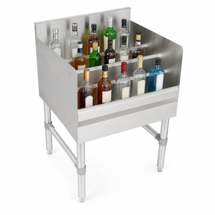 Product image #3 for John Boos UBLD-2112 Freestanding 4-Step Underbar Liquor Bottle Display Unit, 12"W x 21"D x 32-1/2"H, Stainless Steel