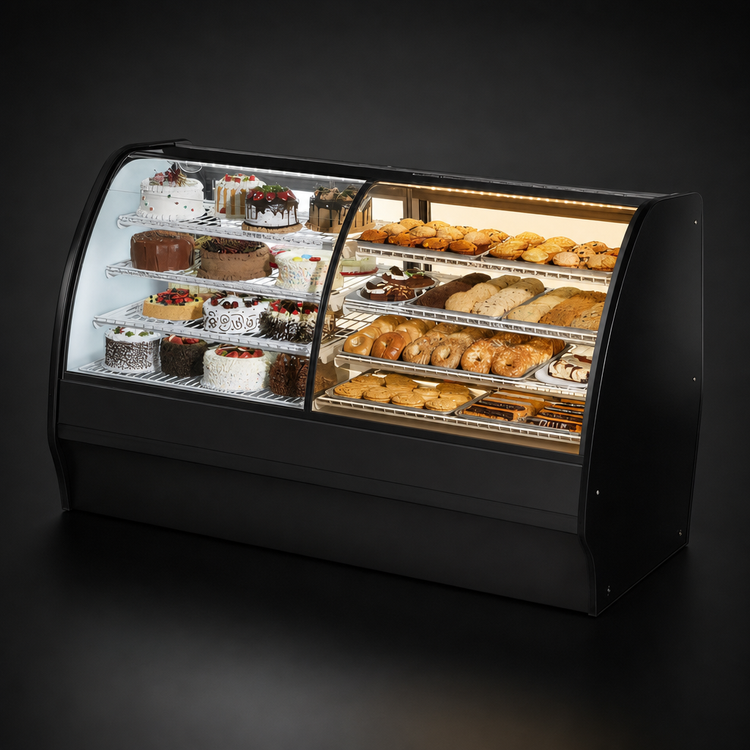 Product image #3 for True TGM-DZ-77-SC/SC-B-W 77-1/4" Dual Zone Full Service Glass Merchandiser with Curved Glass Front