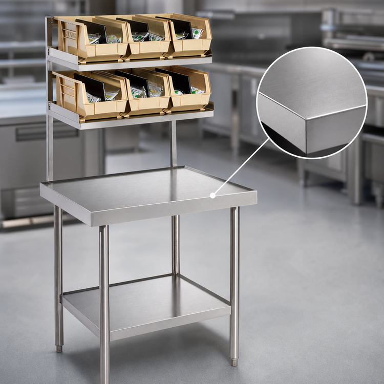 Product image #3 for Dinex 30 Inch x 24 Inch Mini Starter 14 Gauge Stainless Steel Workstation Table with Overshelves and Undershelf