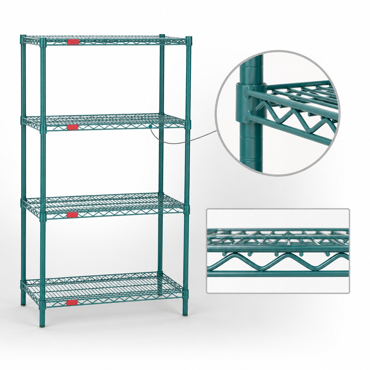 Product image #3 for Eagle Group Valu-Gard 4-Tier Stationary Starter Wire Shelving Unit, 24W x 21D x 74H, Green Epoxy
