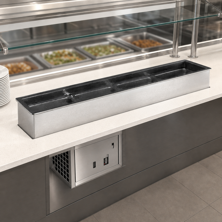 Product image #3 for Atlas Metal Slim-Line 3-Pan Full-Size Remote Refrigerated Drop-In Cold Food Well