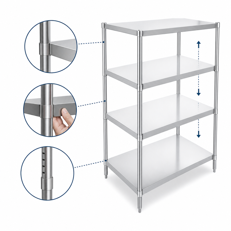 Product image #3 for John Boos Stainless Steel Dry Storage Shelving Unit with 3 Adjustable Shelves, 42 x 24 x 60 Inches