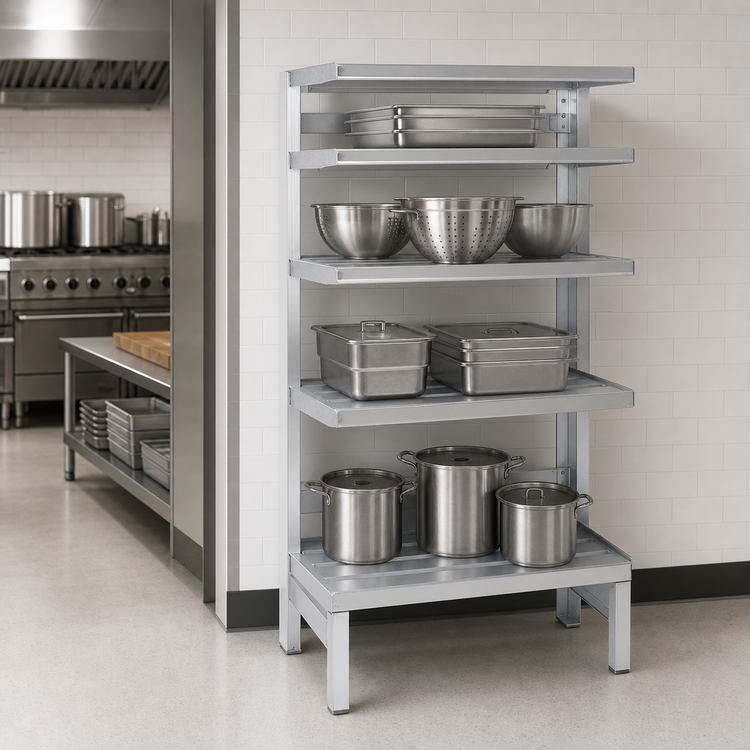 Product image #3 for Channel Manufacturing 4-Inch E-Channel Cantilever Shelving, 48W x 20D x 72H, Aluminum, 1,000 lb. Capacity