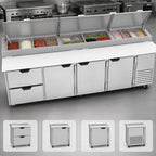 Thumbnail image #3 for Beverage Air DPD119HC-4 Four-Section Pizza Top Refrigerated Counter, 2 Doors, 4 Drawers, 119-Inch, 19-Inch Cutting Board