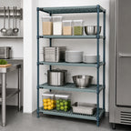 Thumbnail image #3 for Quantum WR63-1830WPM 4-Tier Stationary Wire Plastic Mat Shelving Unit, Green Epoxy, 30"W x 18"D x 63"H