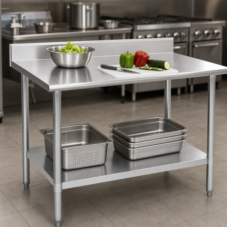 Product image #3 for Eagle Group Budget Series 30" x 24" Stainless Steel Work Table with 4-1/2" Backsplash and Adjustable Undershelf
