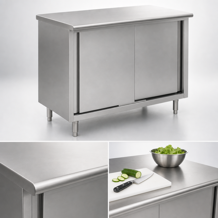 Product image #3 for Eagle Spec-Master 96-Inch x 30-Inch Enclosed Work Table with Sliding Doors and Cabinet Base, 14-Gauge Stainless Steel Top