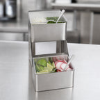 Thumbnail image #3 for CFS Brands B4702INL 2-Tier Stepped Stainless Steel Condiment Center with Notched Lids and 2 x 1-Quart Inserts