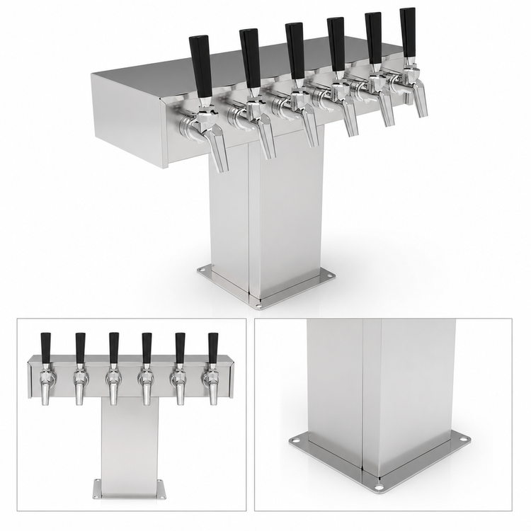 Product image #3 for Perlick 6-Faucet Standard Base Countertop Glycol-Cooled Tee Draft Beer Tower, Polished Chrome