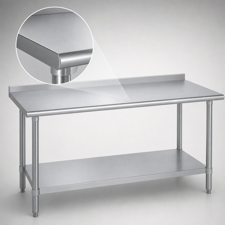 Product image #3 for Duke Deluxe 16 Gauge 300 Series Stainless Steel Work Table with 1-1/8 Inch Straight Riser and Stainless Undershelf, 48 x 24 Inches