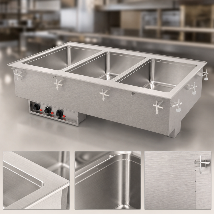 Product image #3 for Vollrath Three-Well Drop-In Electric Hot Food Well with Thermostatic Controls, 120V, Marine-Grade Stainless Steel Wells