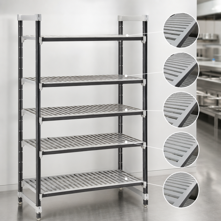 Product image #3 for Cambro Camshelving Elements XTRA 5-Tier Vented Stationary Starter Unit, 18" x 36" x 72", Speckled Gray