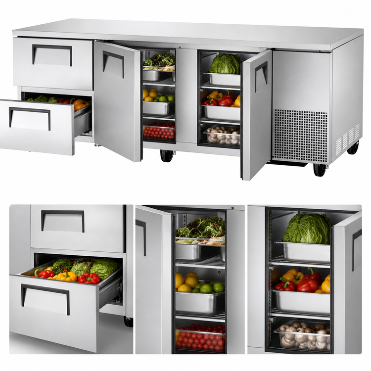 Product image #3 for True Deep Undercounter Refrigerator, 93-1/4 Inch Wide, 2 Doors and 2 Drawers, Self-Contained Side-Mounted
