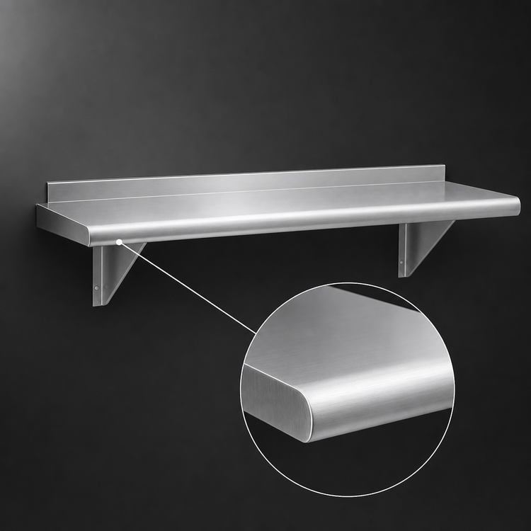 Product image #3 for Advance Tabco 108-Inch x 10-Inch Wall-Mounted Shelf, 18-Gauge 430 Stainless Steel, Satin Finish