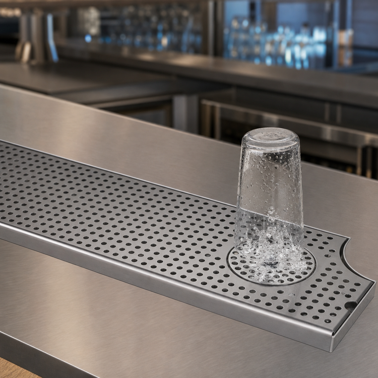 Product image #3 for 46-Inch Surface Mount Stainless Steel Drip Tray Trough with Integral Glass Rinser