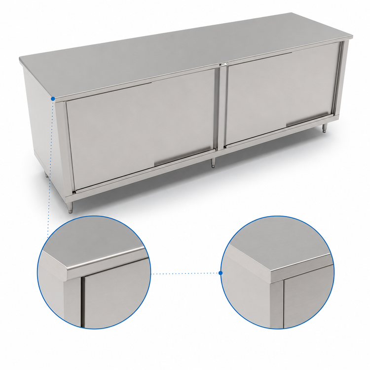 Product image #3 for John Boos Stainless Steel Cabinet Base Work Table with Sliding Doors, 144W x 36D, Flat Top