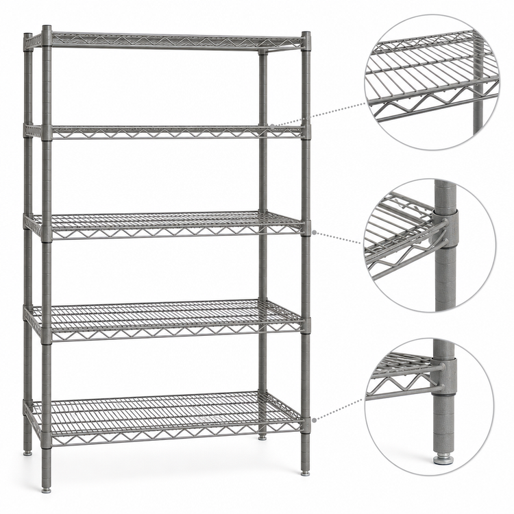 Product image #3 for Eagle Group Valu-Master 5-Tier Stationary Wire Starter Shelving Unit, 60W x 24D x 74H, Pewter Gray Epoxy