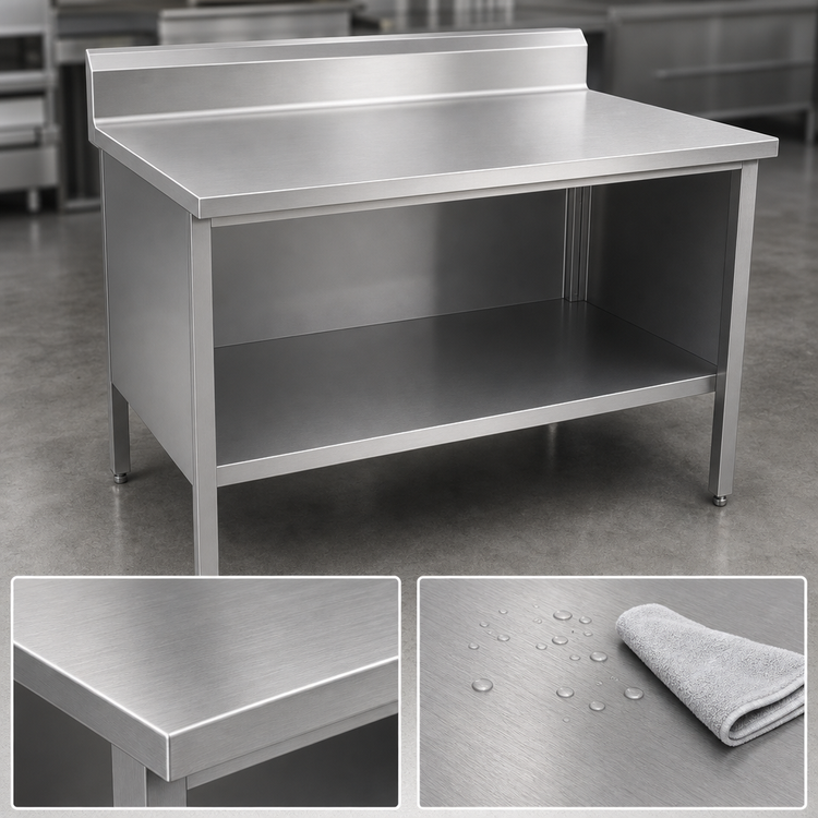 Product image #3 for John Boos 96 Inch x 24 Inch Stainless Steel Open Front Work Table with 5 Inch Backsplash