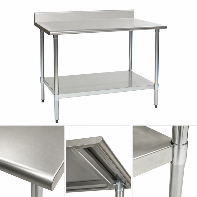 Product image #3 for BlendPort® Deluxe Series 72 x 24 Inch 16 Gauge 300 Series Stainless Steel Work Table with Backsplash and Adjustable Undershelf