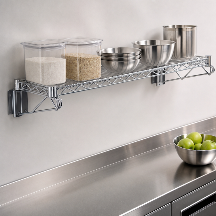 Product image #3 for Quantum Wall-Mount Cantilever Single Wire Shelf, 48 x 18 Inch, Chrome Plated