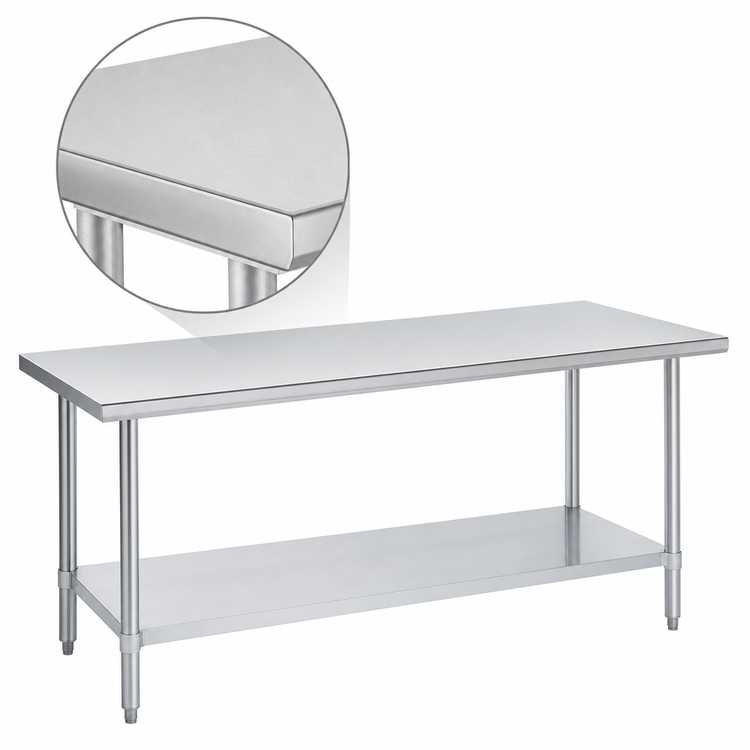 Product image #3 for Duke Manufacturing 72-Inch x 36-Inch Stainless Steel Work Table with Undershelf, Flat Top
