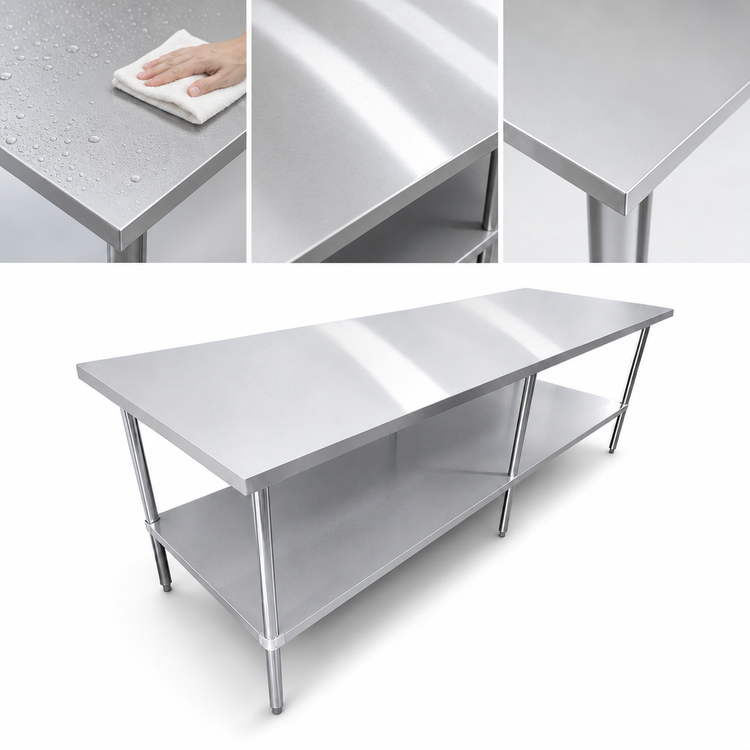 Product image #3 for Sapphire 120" x 30" Stainless Steel Work Table with Open Undershelf and Galvanized Legs