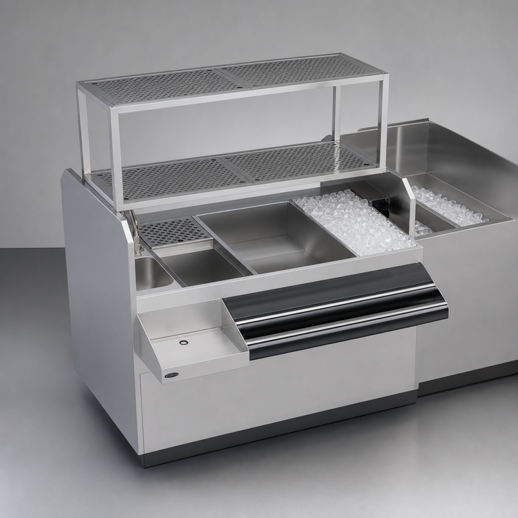 Product image #4 for Krowne Royal Series 54-Inch Pass-Thru Underbar Ice Bin/Cocktail Station with Right-Side Ice Bin and 10-Circuit Cold Plate