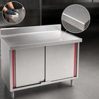 Thumbnail image #3 for Eagle Group Spec-Master CBH2436SEM-BS Stainless Steel Cabinet Base Work Table, 36 x 24 in., 14-Gauge 304 Top, 4-1/2 in. Backsplash, Hinged Doors