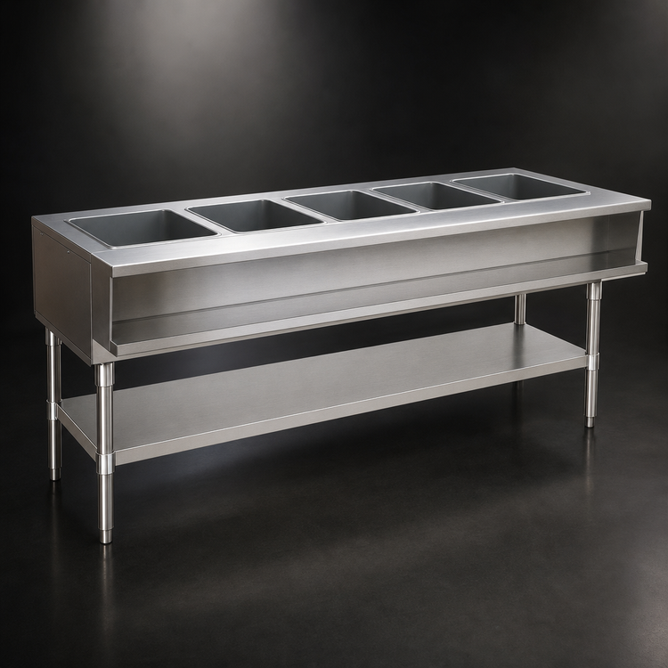 Product image #3 for Eagle Group AWT5-LP Liquid Propane Water Bath Hot Food Table, 5-Pan, Open Base with Undershelf, 79-Inch Wide