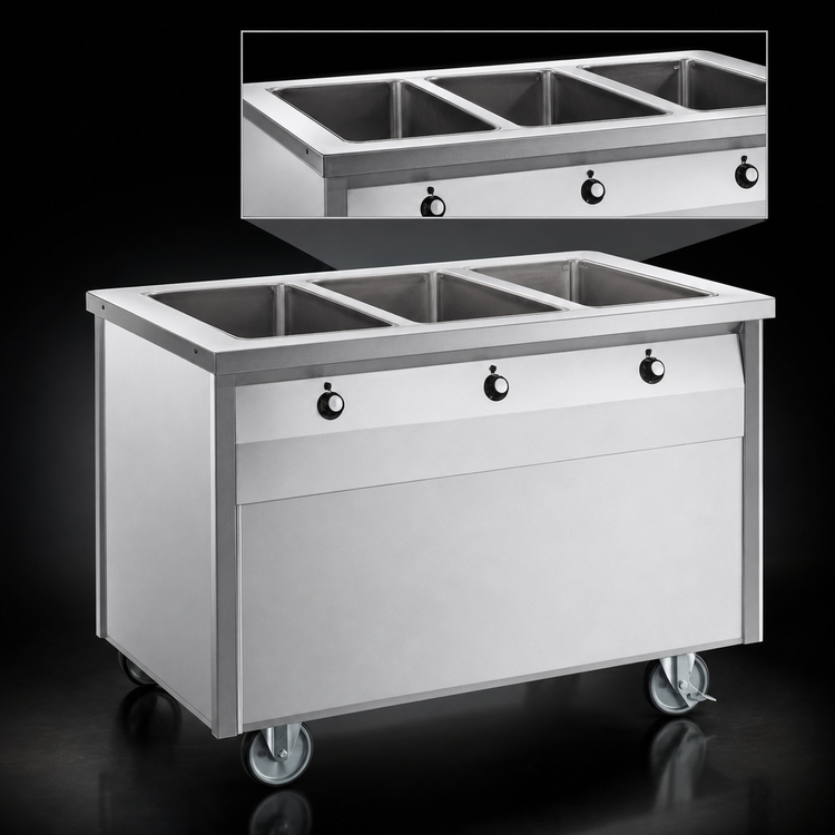Product image #3 for Randell 48 Inch Electric Mobile Modular Hot Food Table with 3 Sealed Wells and Enclosed Cabinet Base