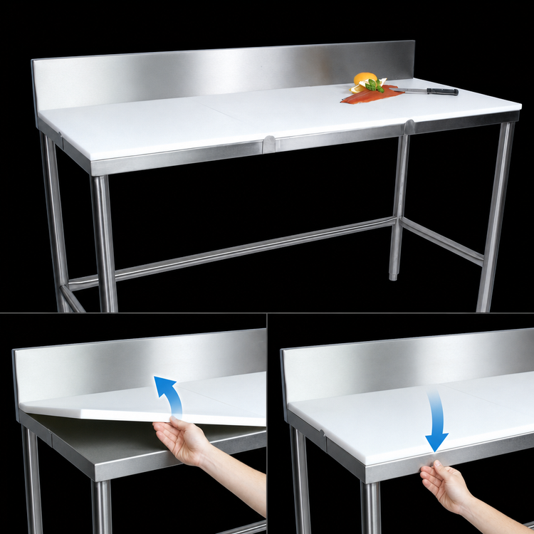 Product image #3 for John Boos 60-Inch x 36-Inch Trimming Table with 3/4-Inch Reversible Poly Top and 6-Inch Removable Backsplash