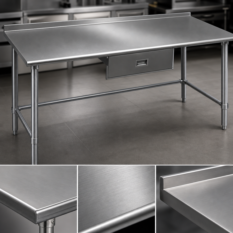 Product image #3 for Eagle Deluxe Series Stainless Steel Work Table with Rear Upturn and Tubular Base, 72 x 36 Inches