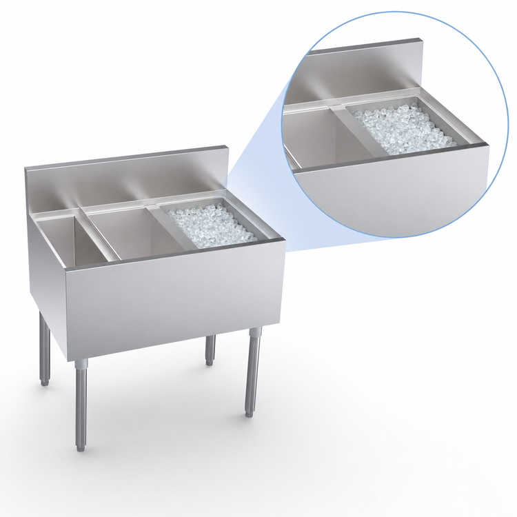 Product image #3 for Krowne Royal Series 32-Inch Underbar Speed Multi Station with Right Ice Bin and Insulated Bottle Well