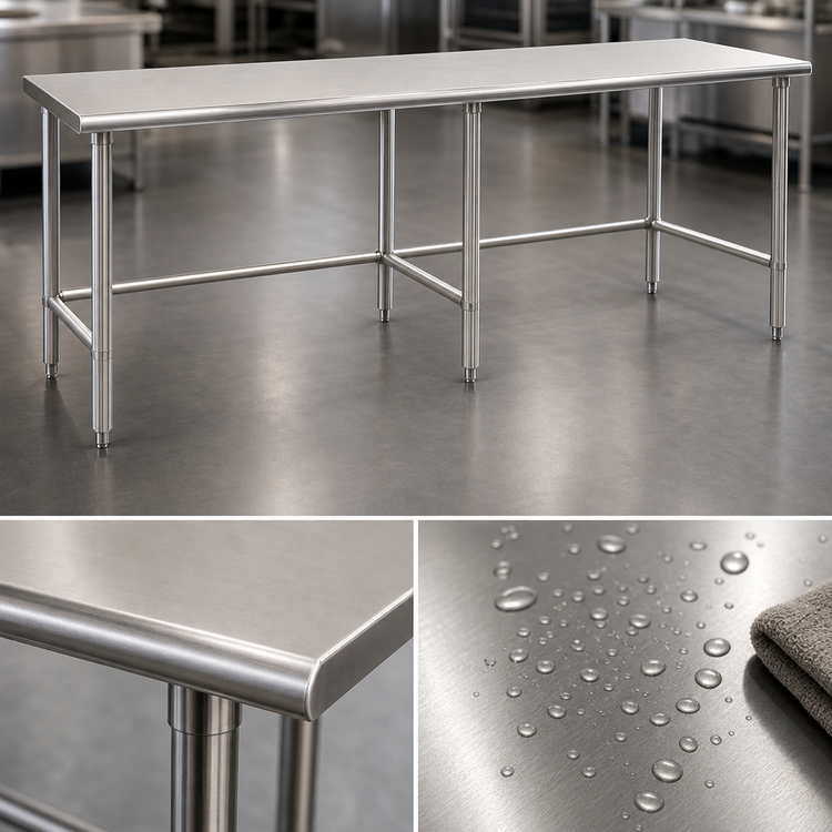 Product image #3 for Eagle Deluxe Series 108-Inch x 24-Inch Stainless Steel Flat Top Work Table with Open Tubular Base