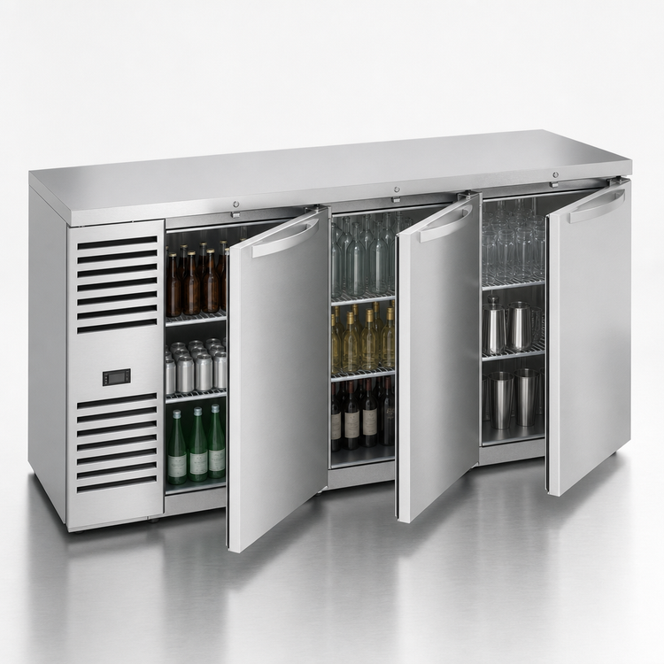 Product image #3 for True Premier Bar 84-Inch Three-Section Stainless Steel Back Bar Cooler with 3 Locking Solid Doors