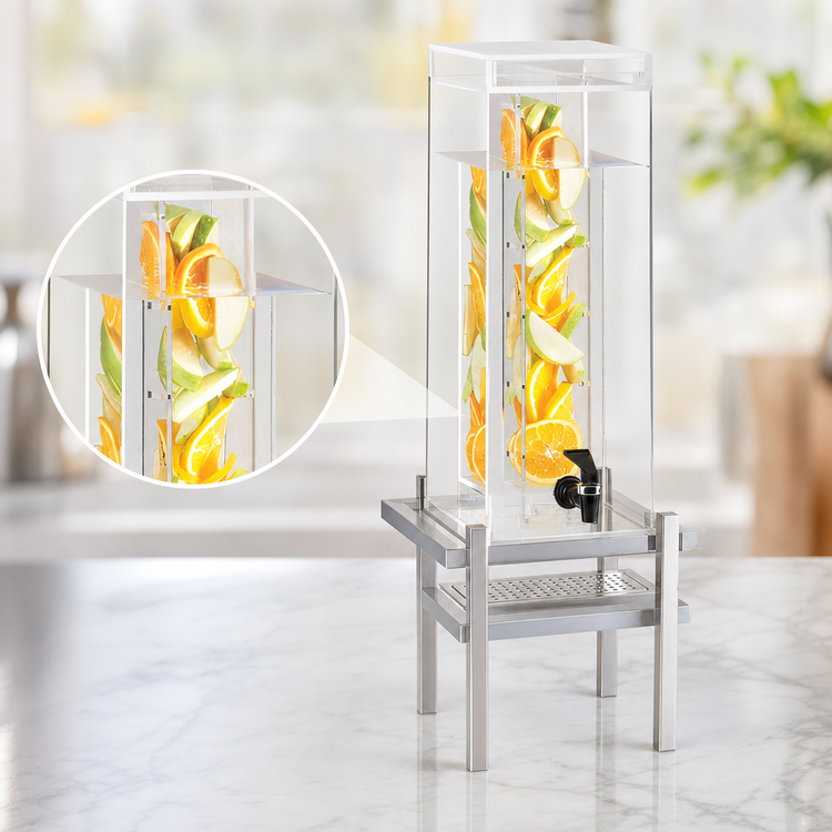 Product image #3 for Cal-Mil One by One 3 Gallon Acrylic Infusion Beverage Dispenser with Drip Tray, Silver