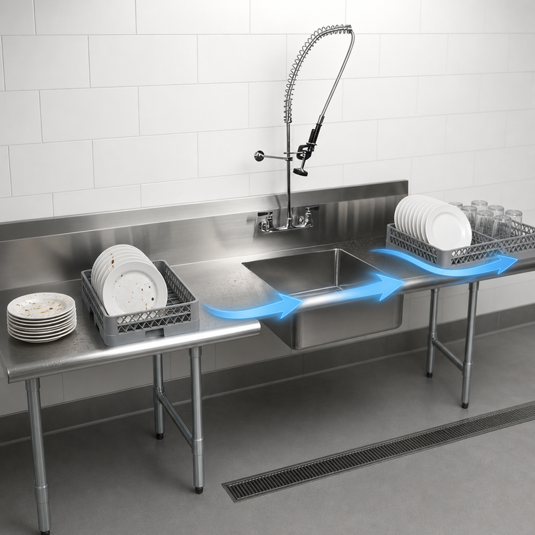Product image #3 for BK Resources 72 Inch Straight Left-to-Right Soiled Dish Table with Pre-Rinse Sink and Faucet