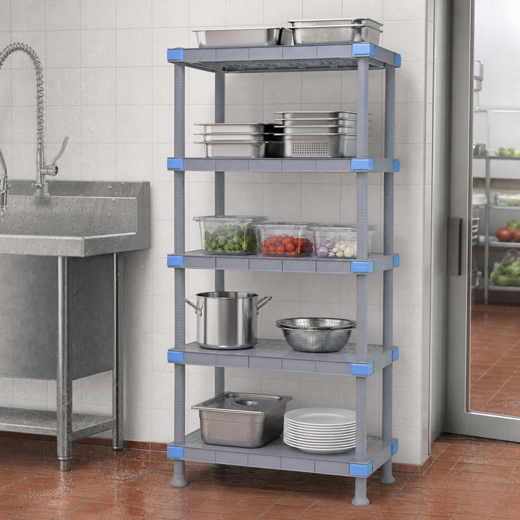 Product image #3 for Millenia All-Polymer Stationary Starter Shelving Unit, 24" W x 18" D x 62" H, 5 Solid Shelves, Gray