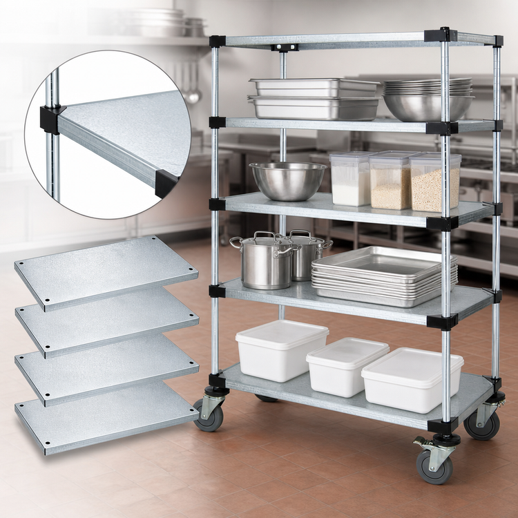 Product image #3 for Quantum Mobile Shelving Cart with 4 Solid Galvanized Steel Shelves, 60 x 18 x 69 Inches
