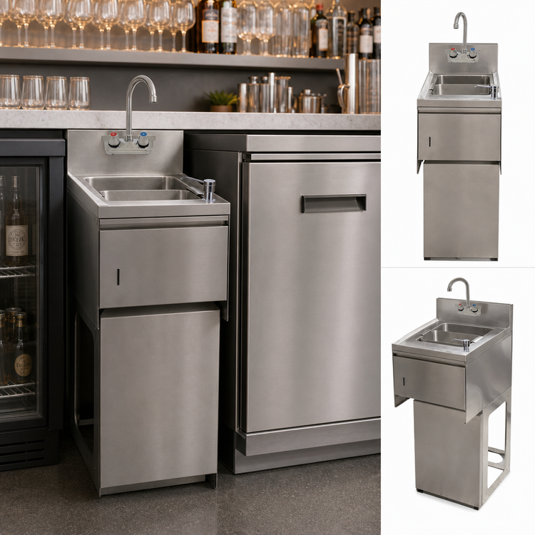 Product image #4 for Slimline 1-Compartment Underbar Dump Sink with Faucet, Soap Dispenser, Basket Drain and Towel Dispenser