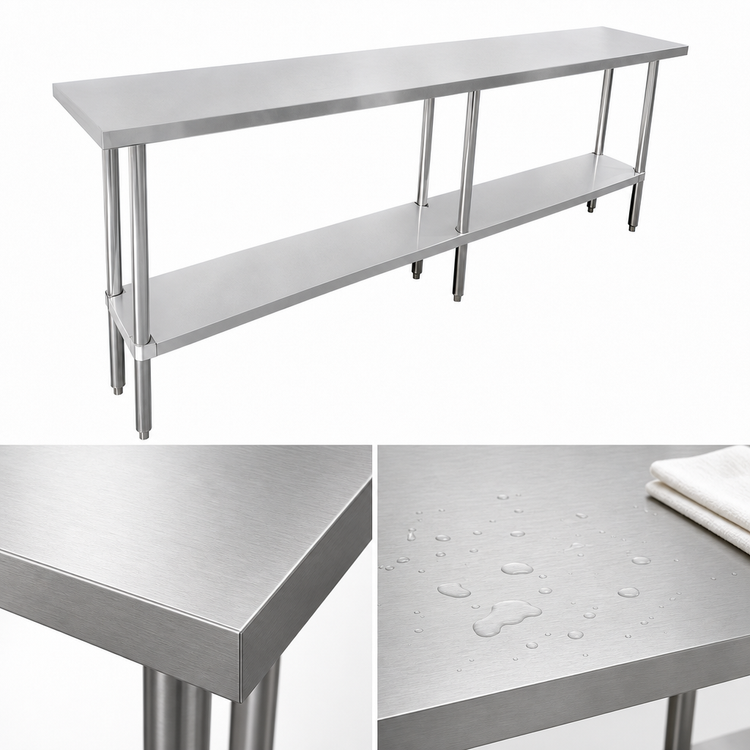 Product image #3 for 84-Inch x 36-Inch 16-Gauge 304 Stainless Steel Work Table with Adjustable Undershelf