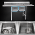 Thumbnail image #3 for Eagle Group 314 Series 2-Compartment Stainless Steel Sink with Left & Right Drainboards, 76 Inch Wide