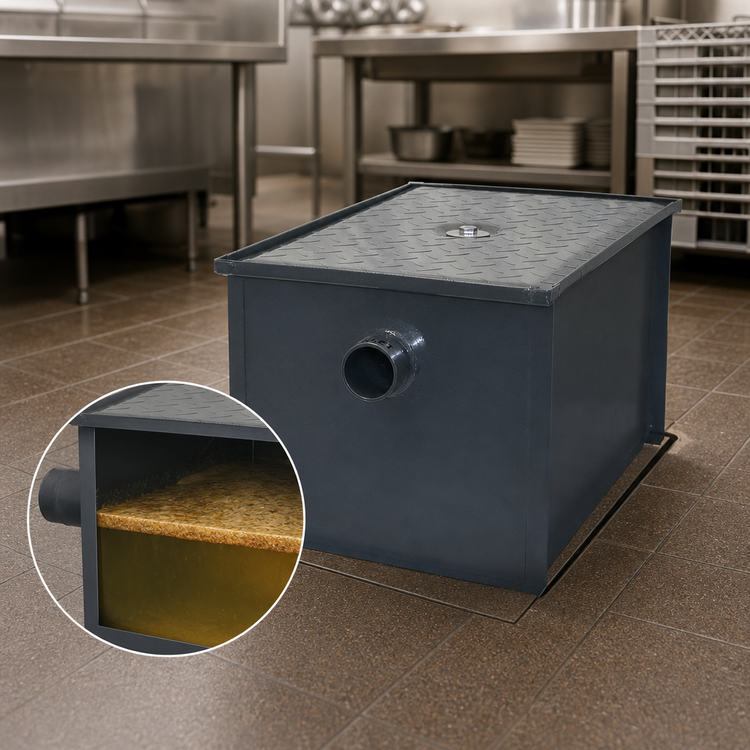 Product image #3 for John Boos GT-70-X 70 lb. Carbon Steel Grease Interceptor, 35 GPM, 3-1/2-Inch No-Hub Connections