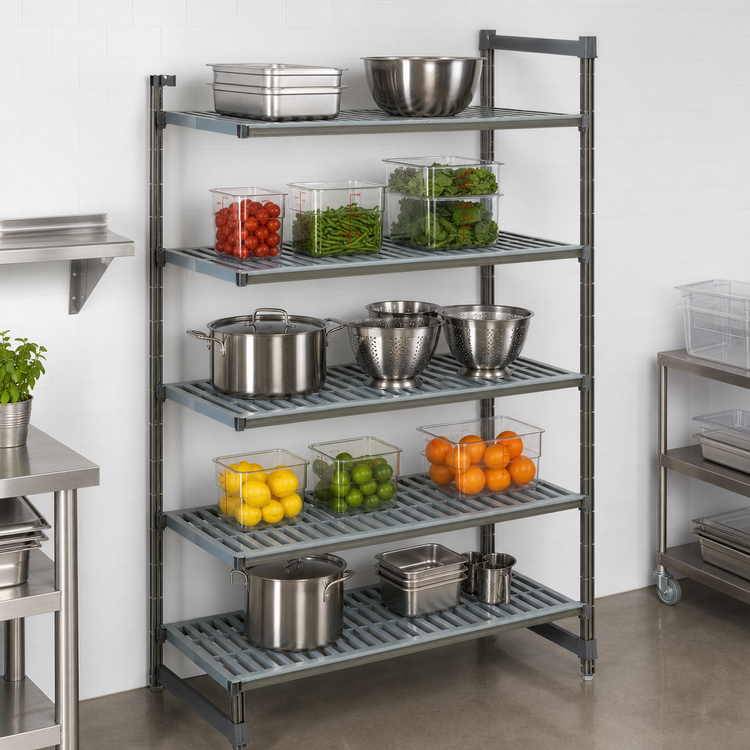 Product image #3 for Cambro Camshelving Basics Plus 5-Tier Vented Polymer Add-On Shelving Unit, 18" x 48" x 84", Brushed Graphite