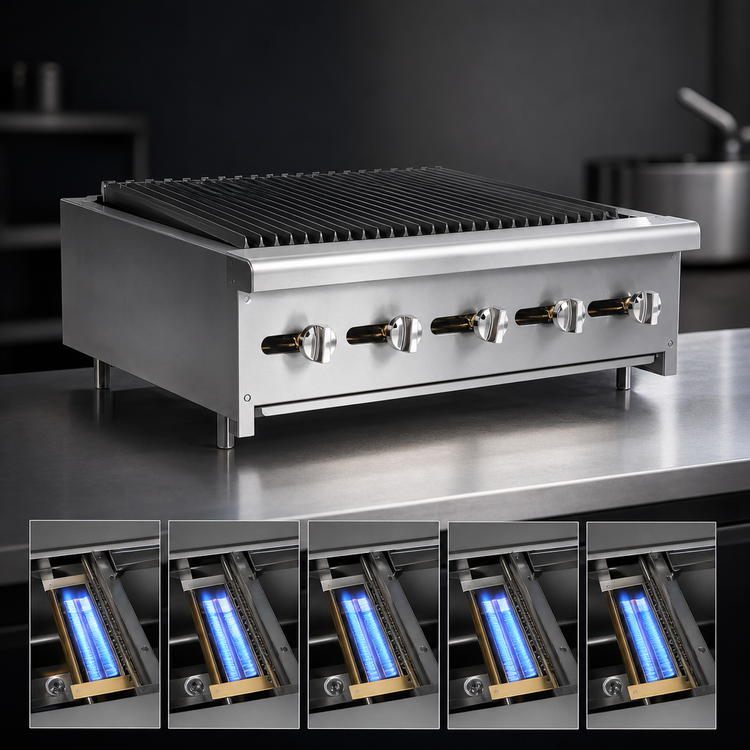 Product image #3 for Turbo Air Bake Tech Innovation TARB-30 30-Inch 5-Burner Countertop Gas Radiance Charbroiler